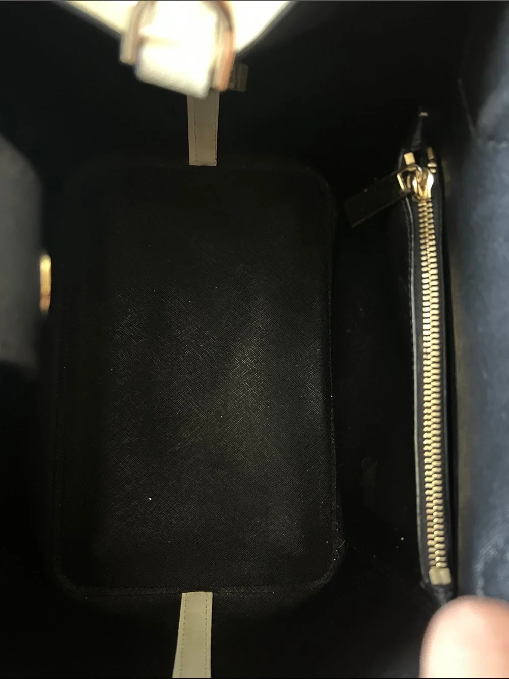 Michael Kors Cream Saffiano Leather Tote with Black Trim and Gold Hardware
